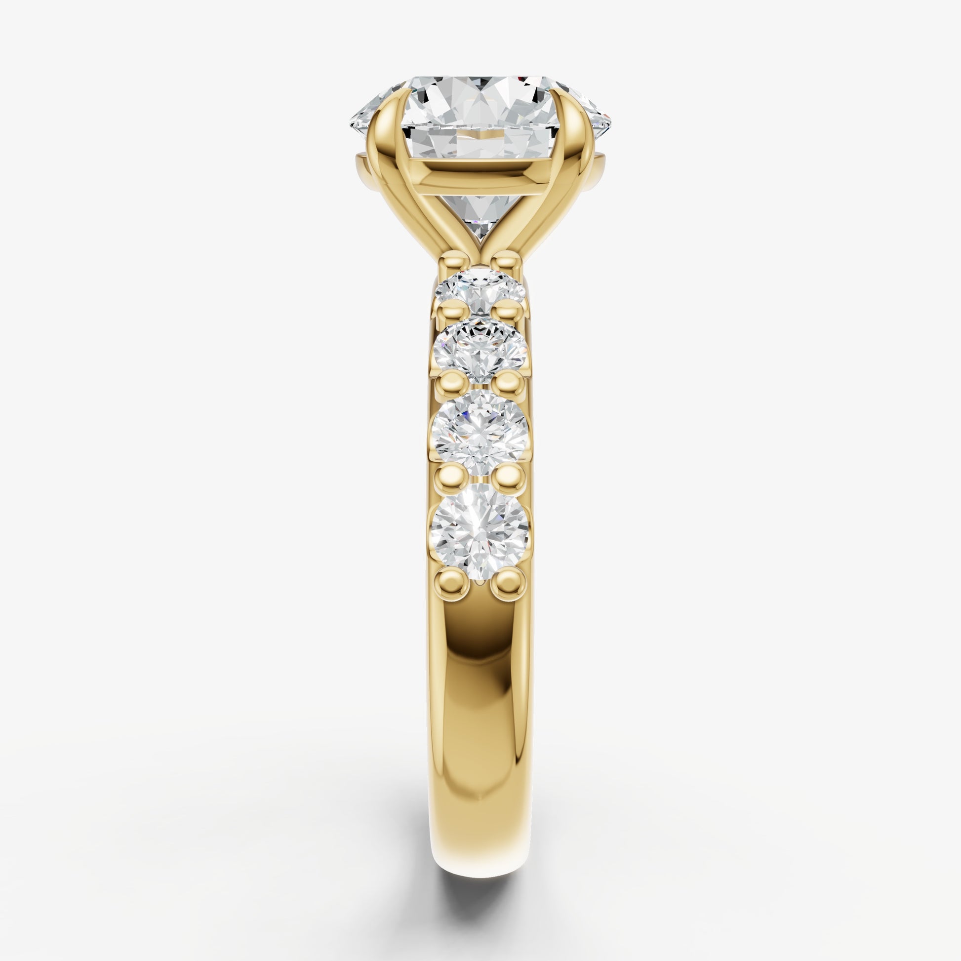 Round Solitaire Engagement Ring with Statement Diamond Band