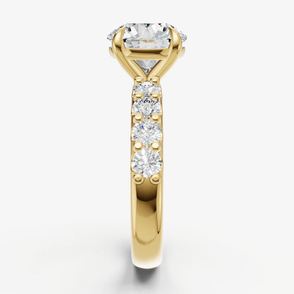 Round Solitaire Engagement Ring with Statement Diamond Band