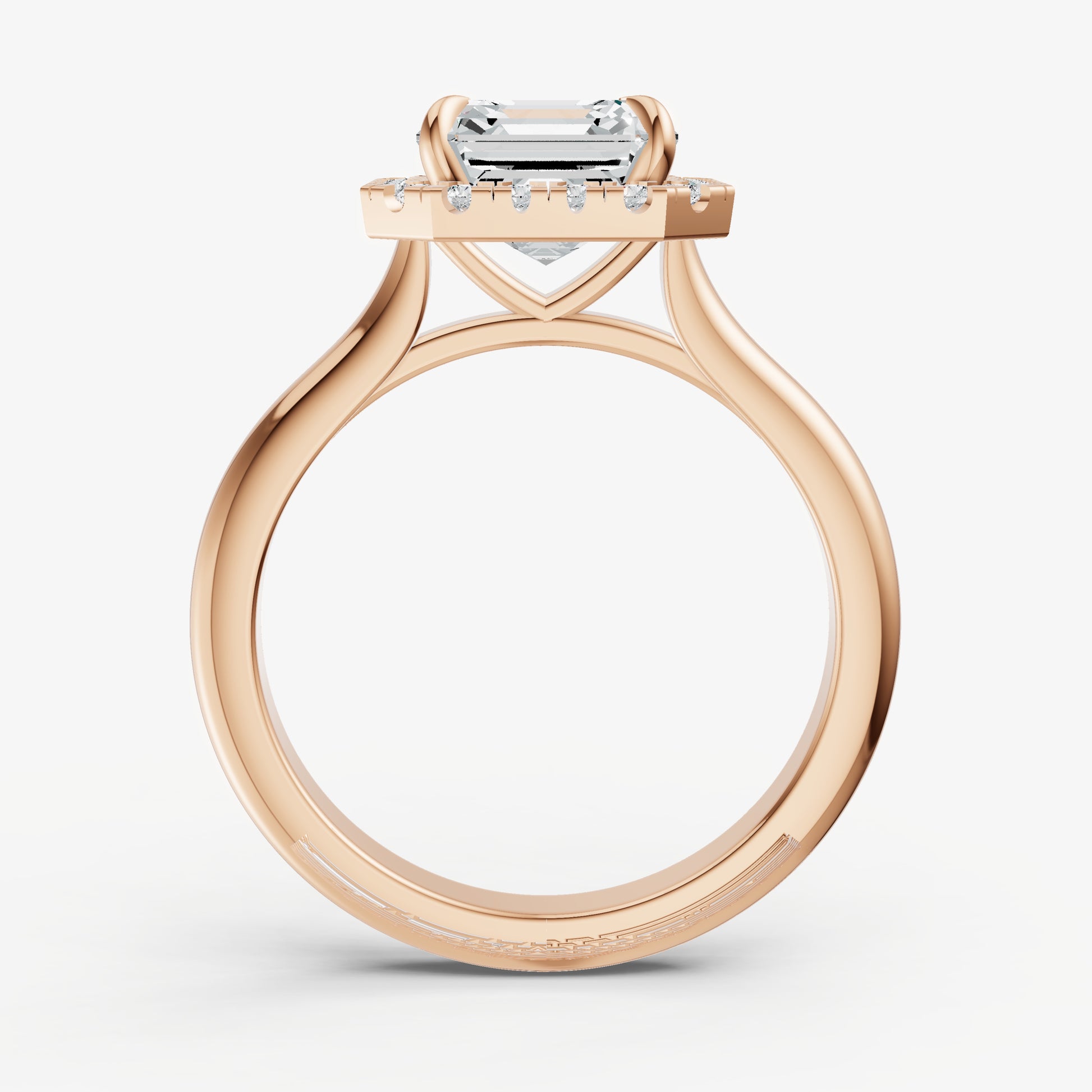 Asscher Solitaire Engagement Ring with Fine Halo Diamond Band
