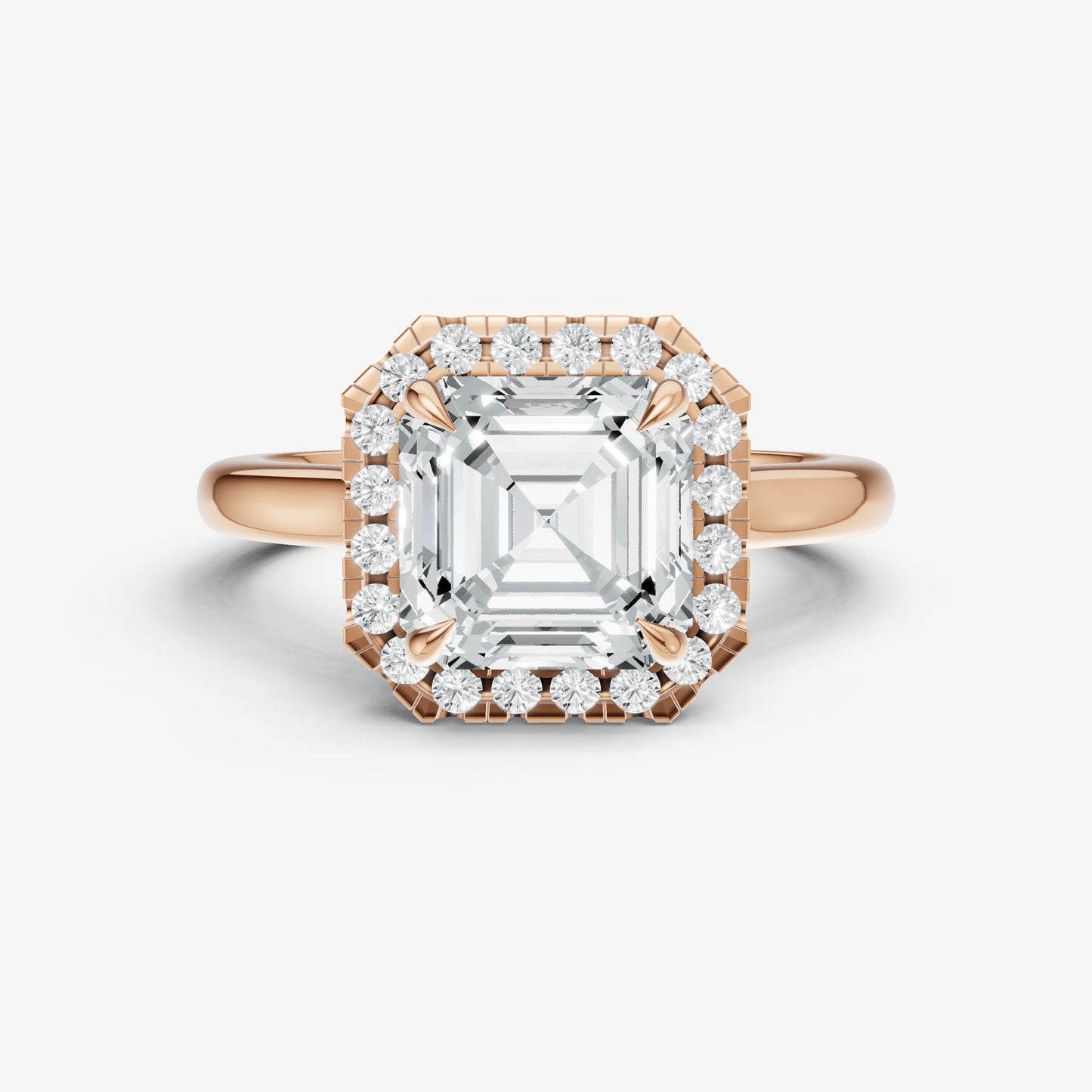 Asscher Solitaire Engagement Ring with Fine Halo Diamond Band