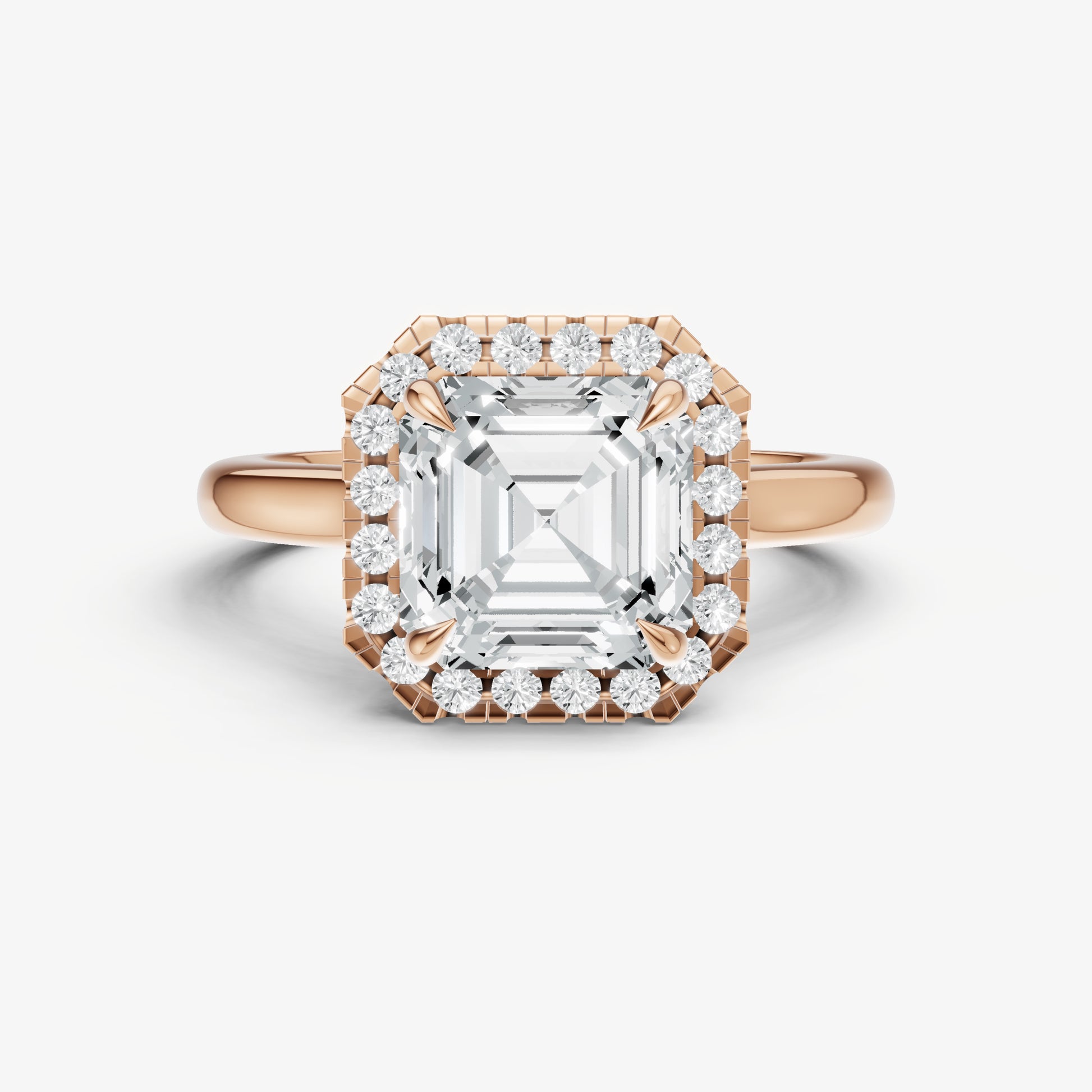 Asscher Solitaire Engagement Ring with Fine Halo Diamond Band
