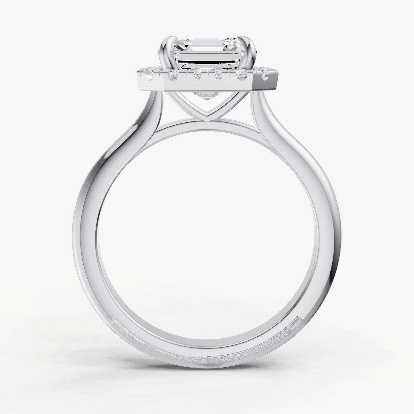 Asscher Solitaire Engagement Ring with Fine Halo Diamond Band
