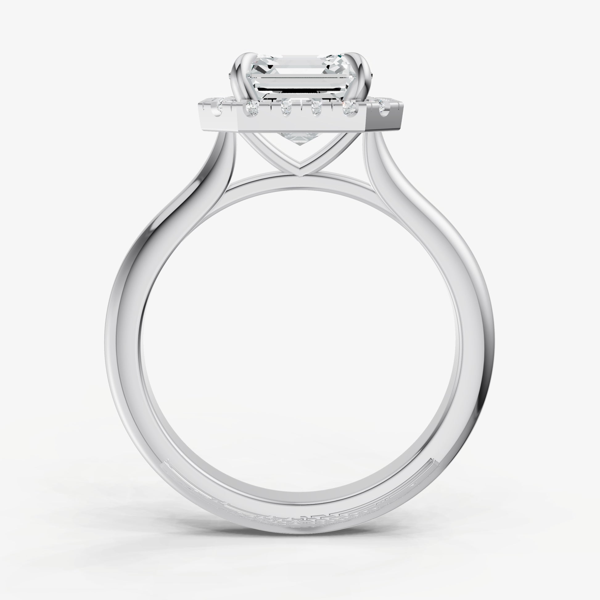 Asscher Solitaire Engagement Ring with Fine Halo Diamond Band