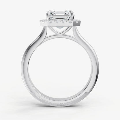Asscher Solitaire Engagement Ring with Fine Halo Diamond Band