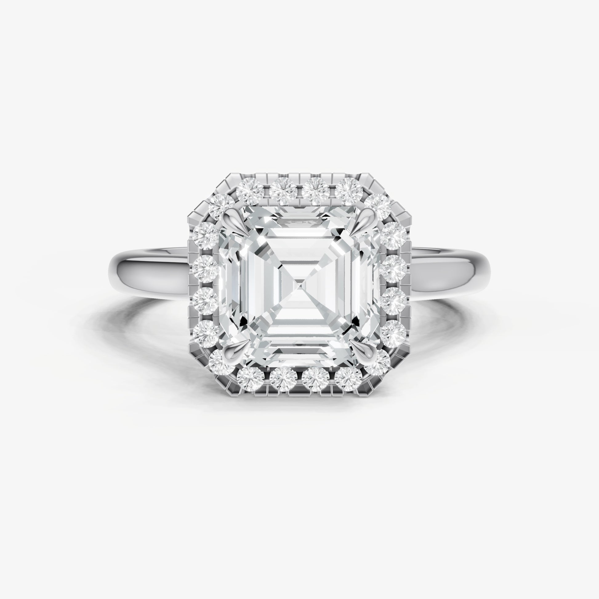 Asscher Solitaire Engagement Ring with Fine Halo Diamond Band