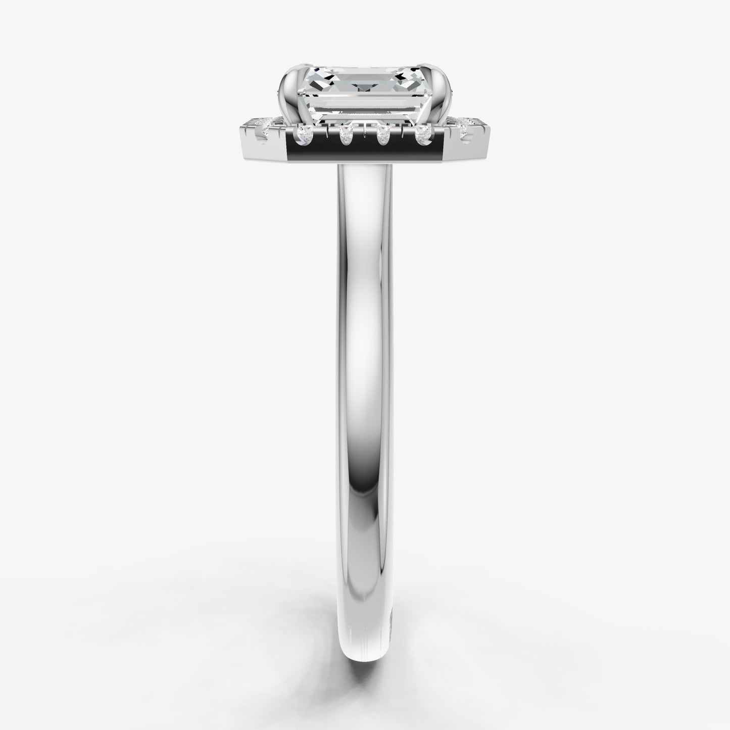 Asscher Solitaire Engagement Ring with Fine Halo Diamond Band