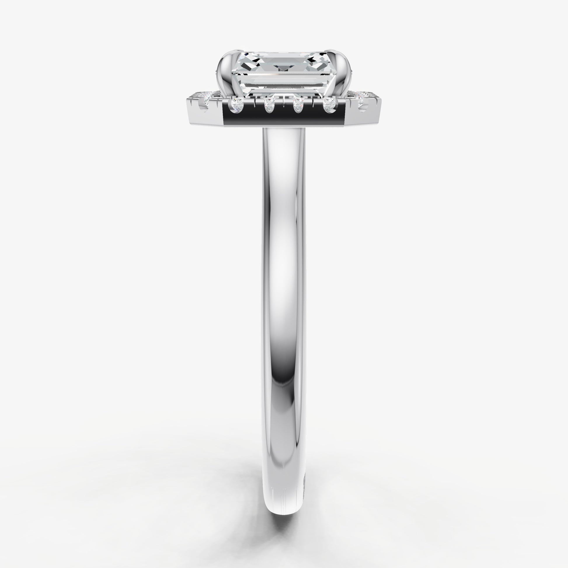 Asscher Solitaire Engagement Ring with Fine Halo Diamond Band