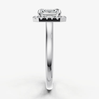 Asscher Solitaire Engagement Ring with Fine Halo Diamond Band