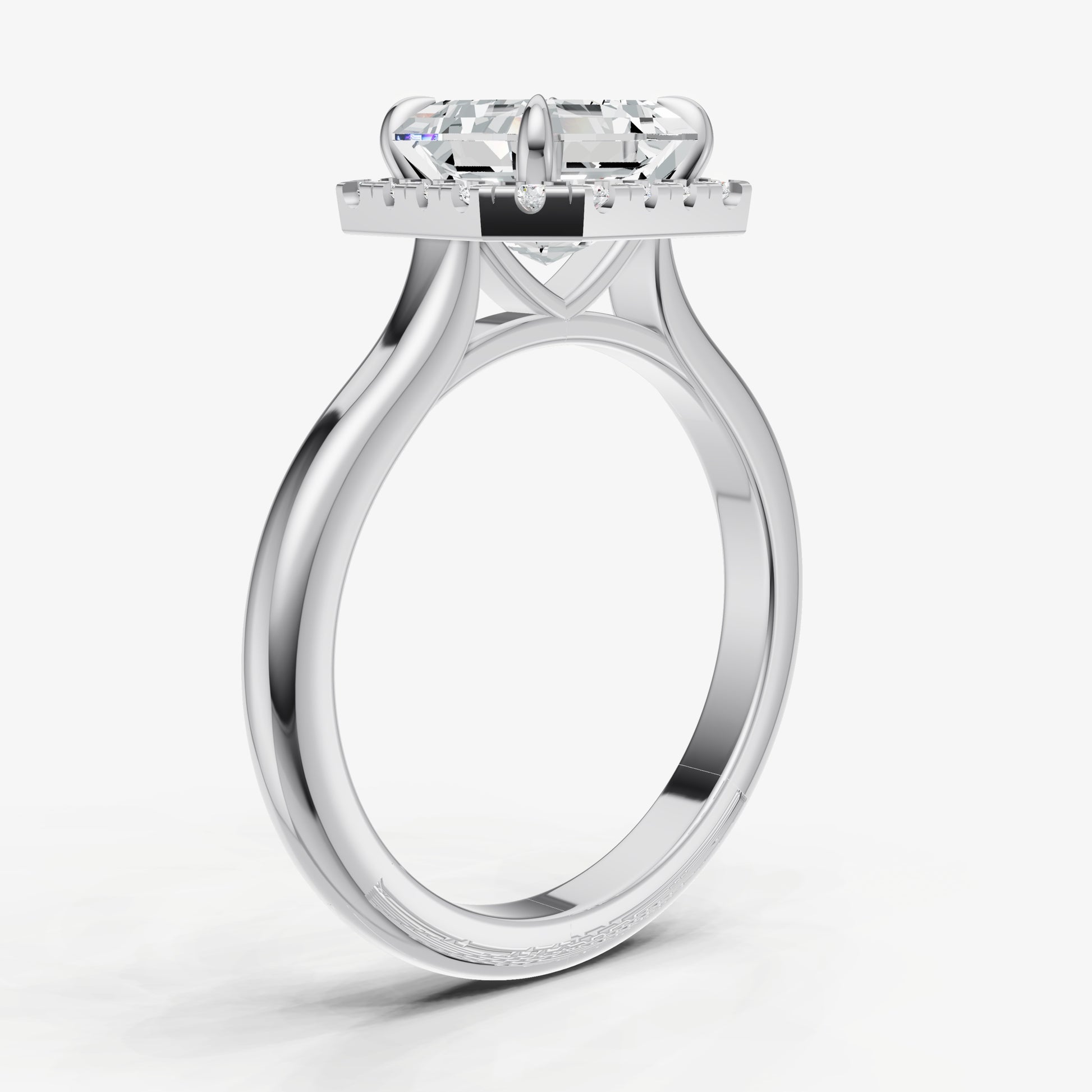 Asscher Solitaire Engagement Ring with Fine Halo Diamond Band