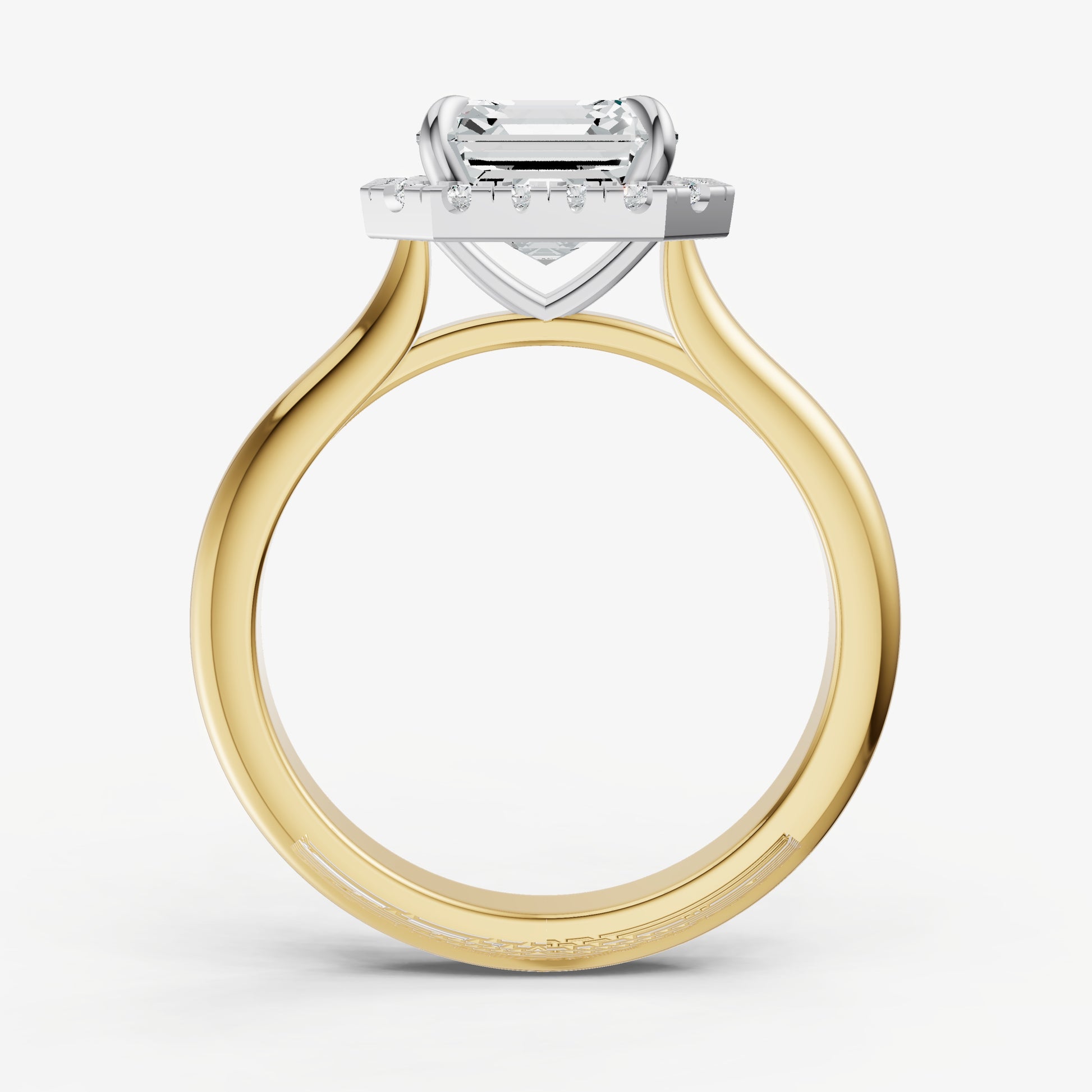 Asscher Solitaire Engagement Ring with Fine Halo Diamond Band