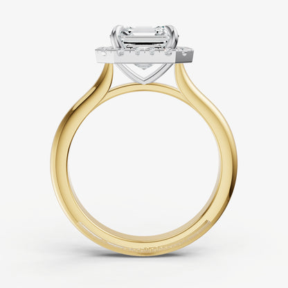 Asscher Solitaire Engagement Ring with Fine Halo Diamond Band