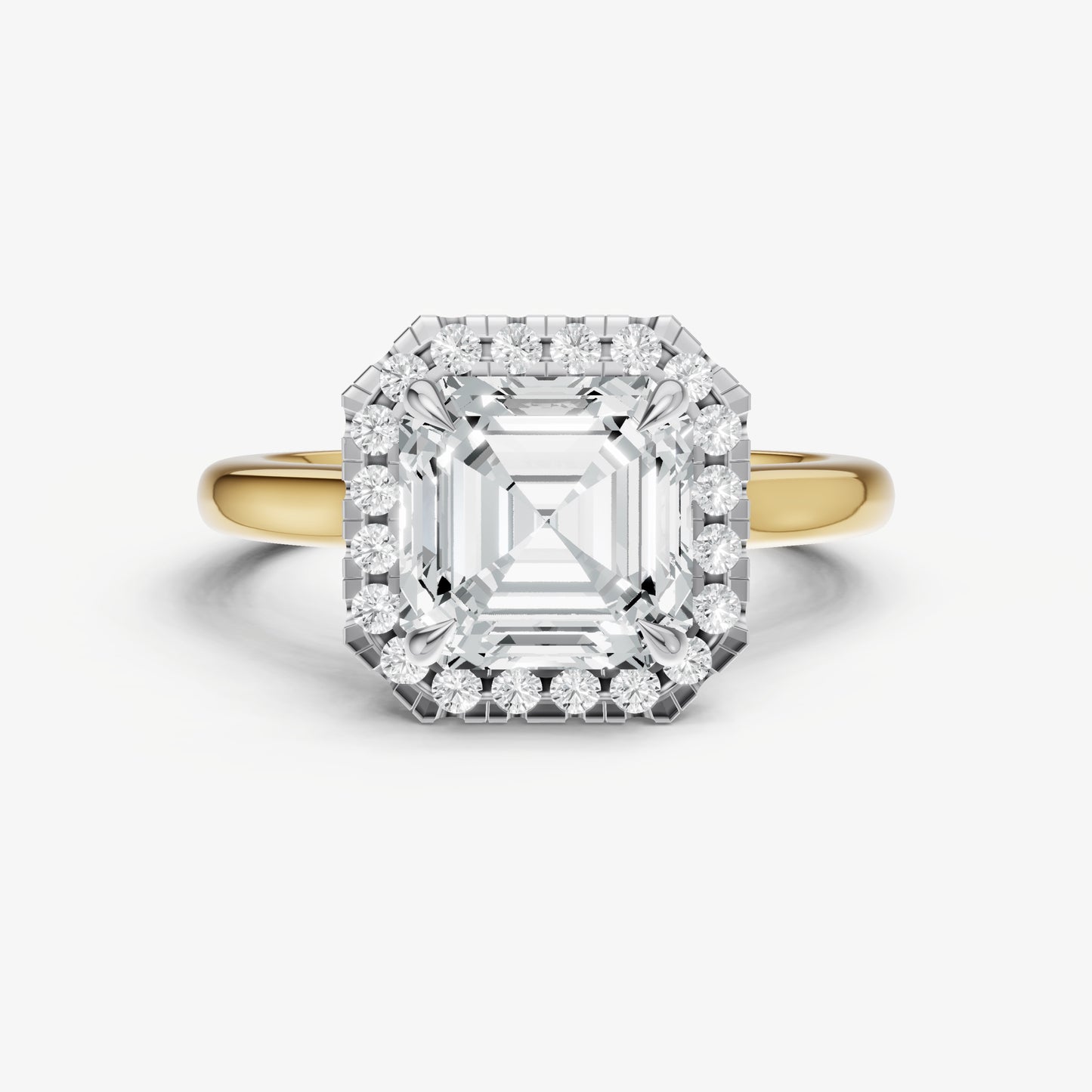 Asscher Solitaire Engagement Ring with Fine Halo Diamond Band