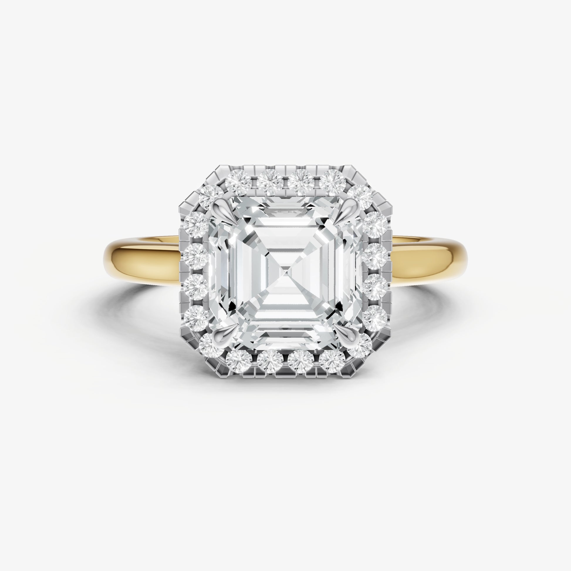 Asscher Solitaire Engagement Ring with Fine Halo Diamond Band