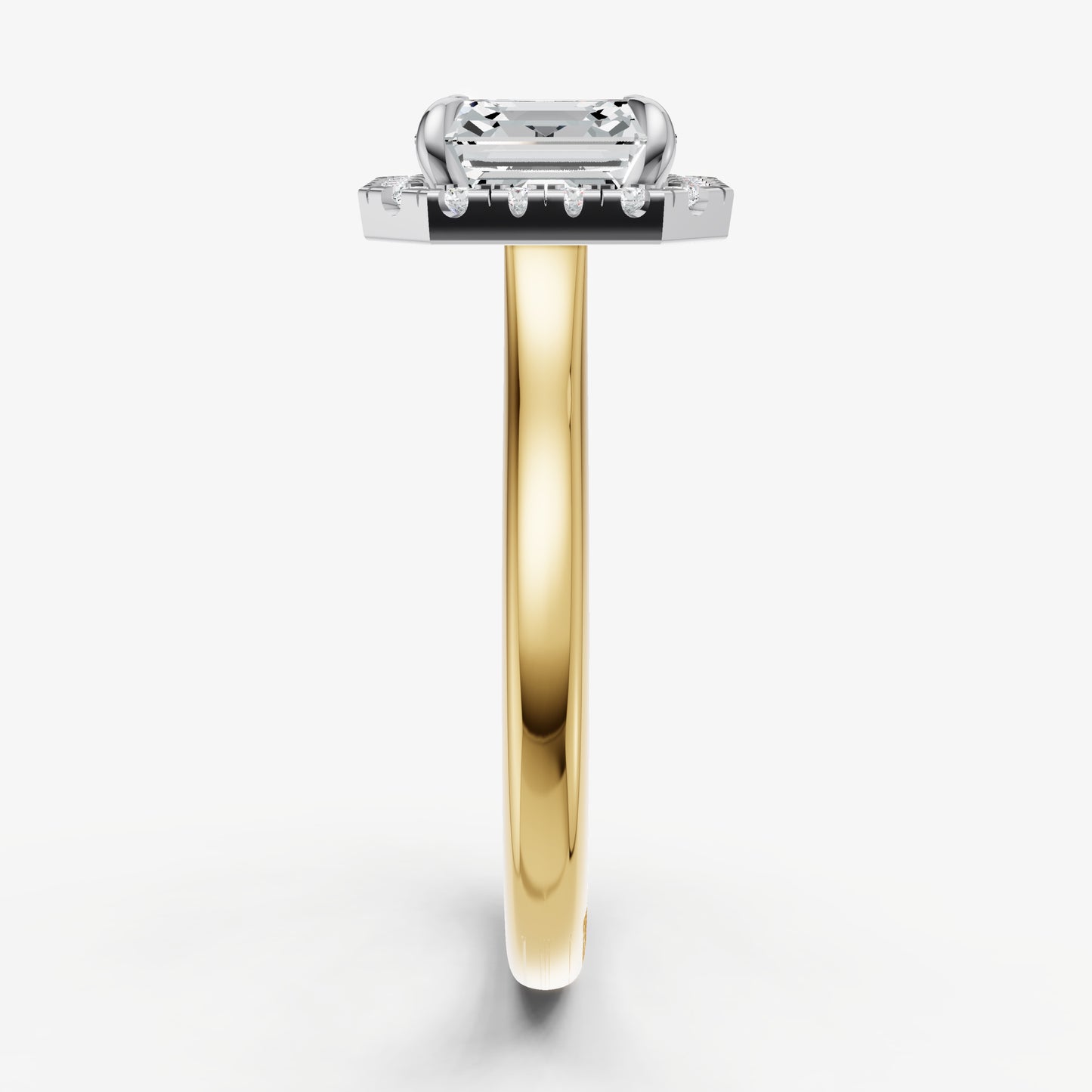 Asscher Solitaire Engagement Ring with Fine Halo Diamond Band