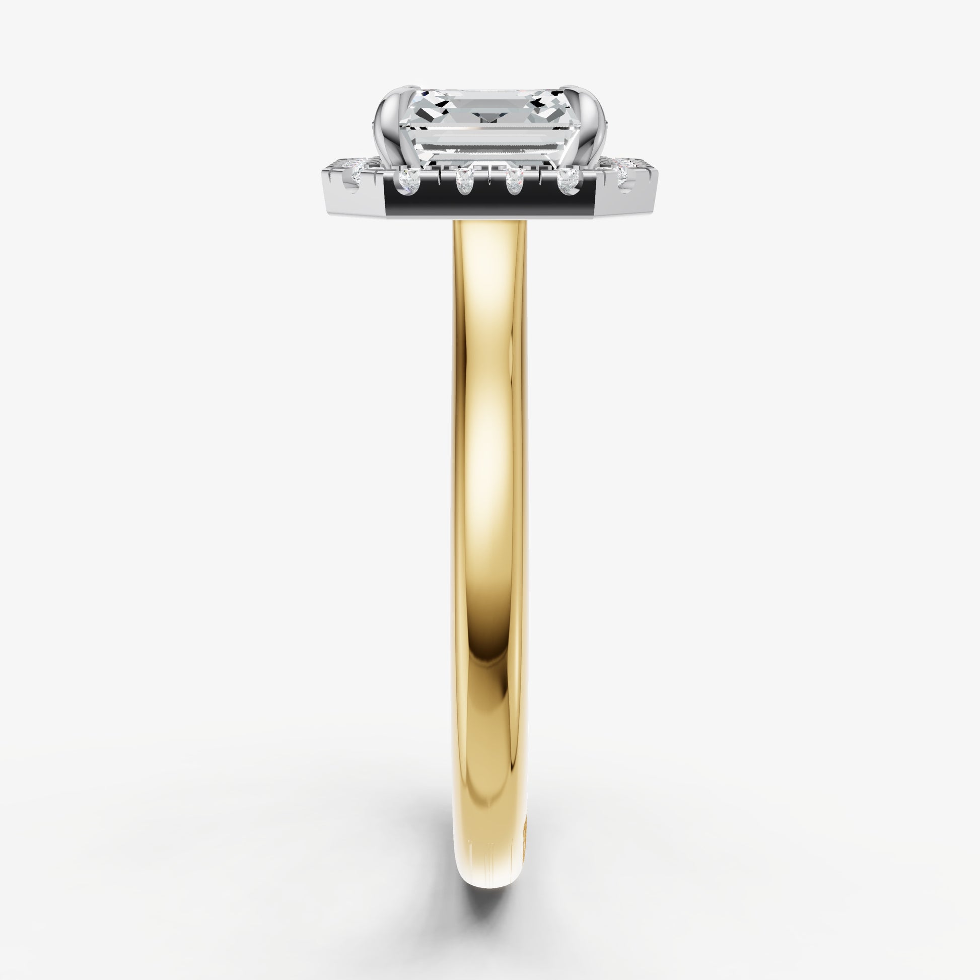 Asscher Solitaire Engagement Ring with Fine Halo Diamond Band