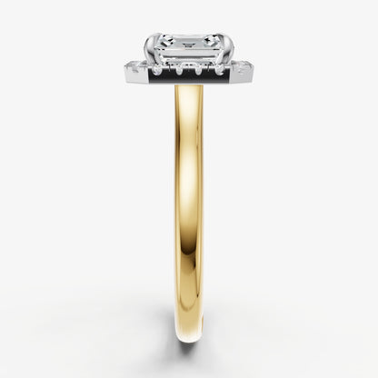 Asscher Solitaire Engagement Ring with Fine Halo Diamond Band