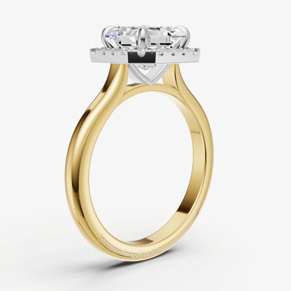Asscher Solitaire Engagement Ring with Fine Halo Diamond Band