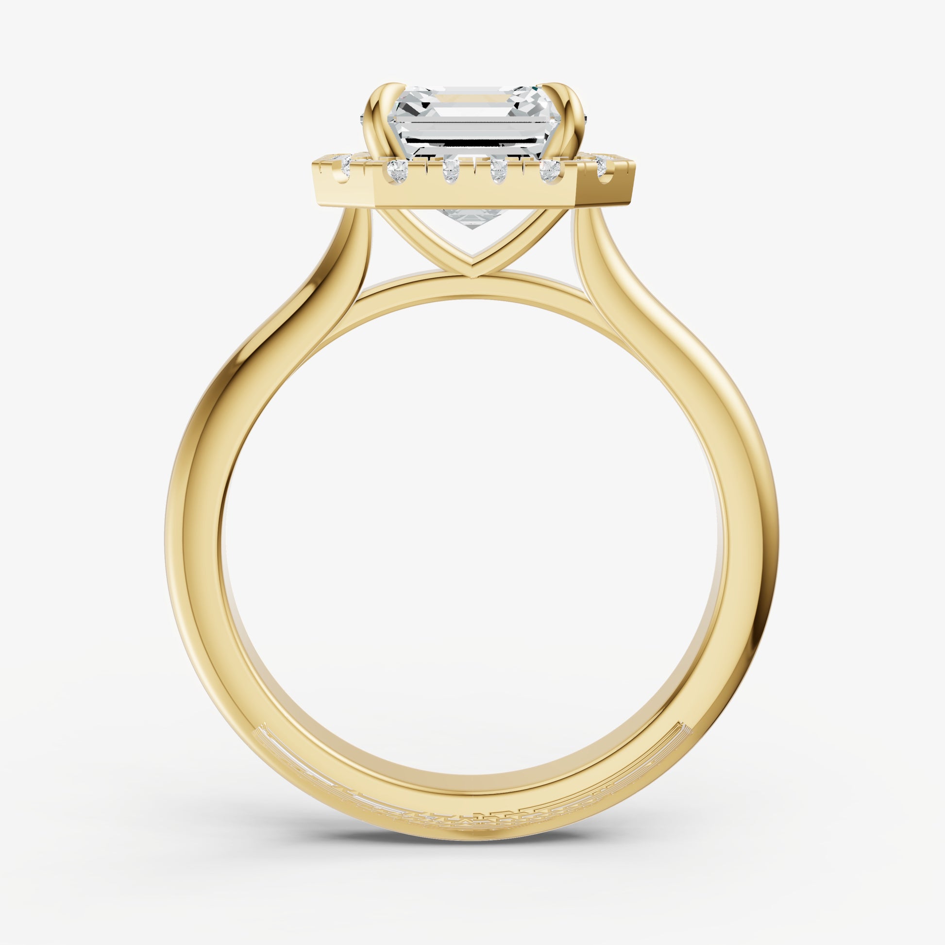 Asscher Solitaire Engagement Ring with Fine Halo Diamond Band