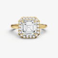 Asscher Solitaire Engagement Ring with Fine Halo Diamond Band