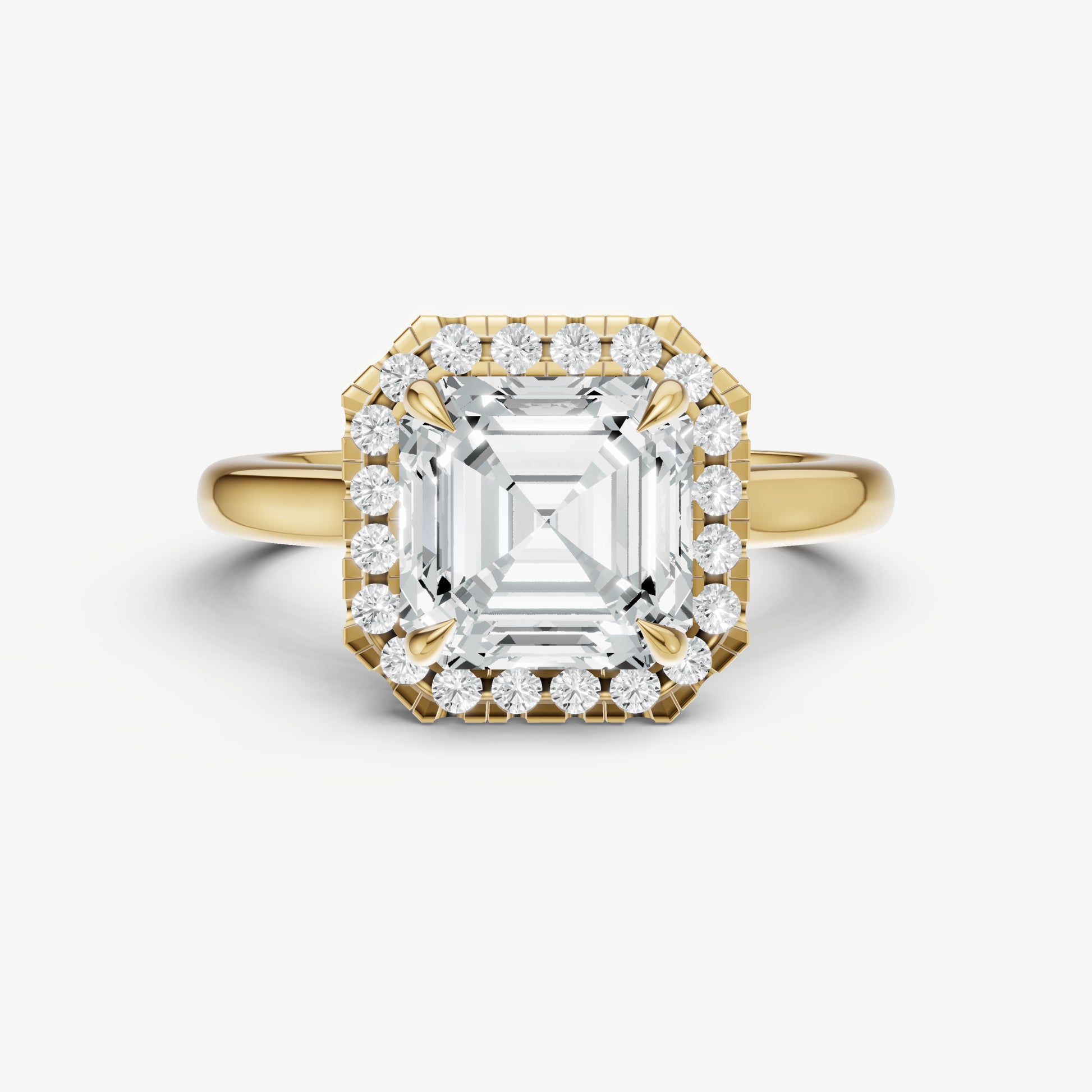 Asscher Solitaire Engagement Ring with Fine Halo Diamond Band