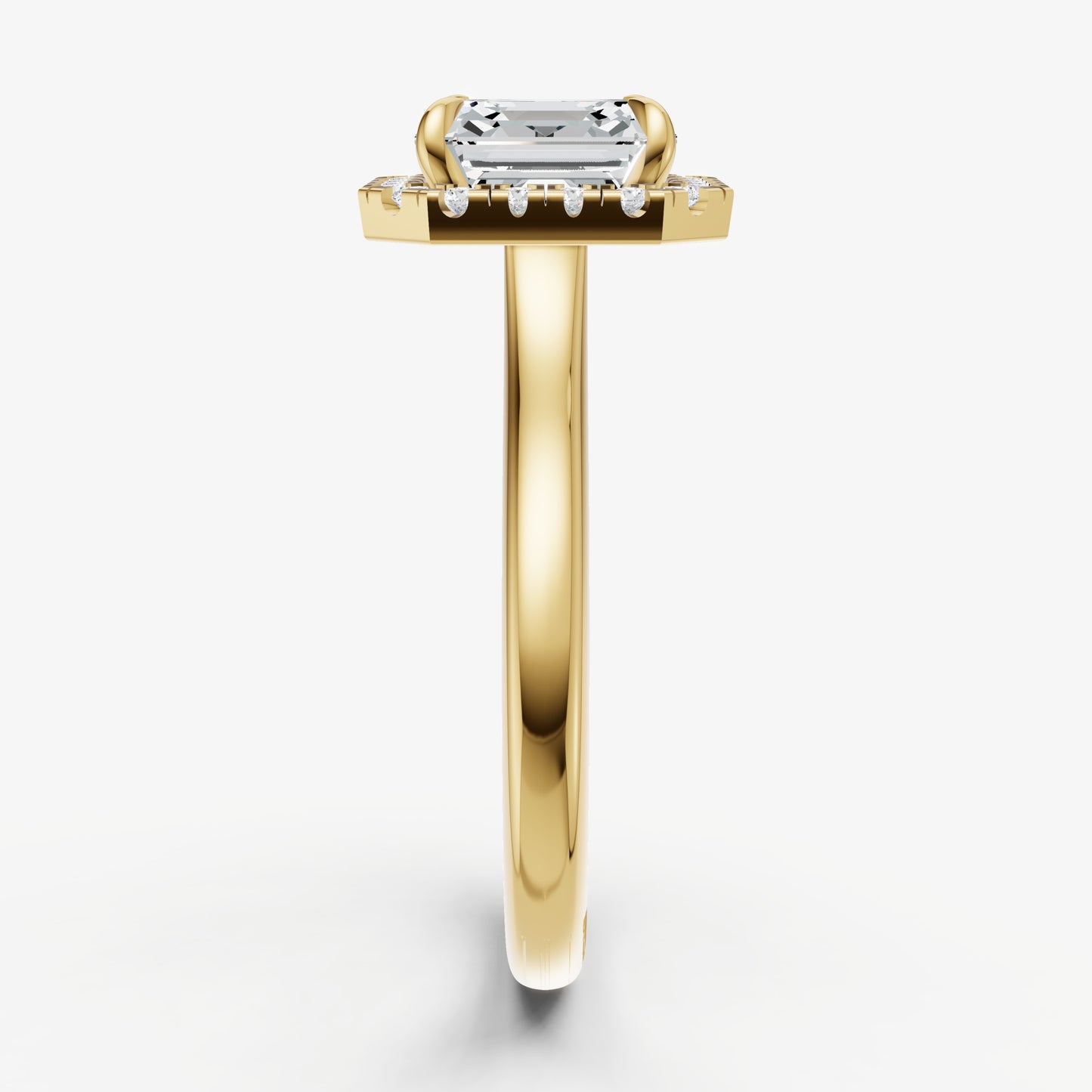 Asscher Solitaire Engagement Ring with Fine Halo Diamond Band