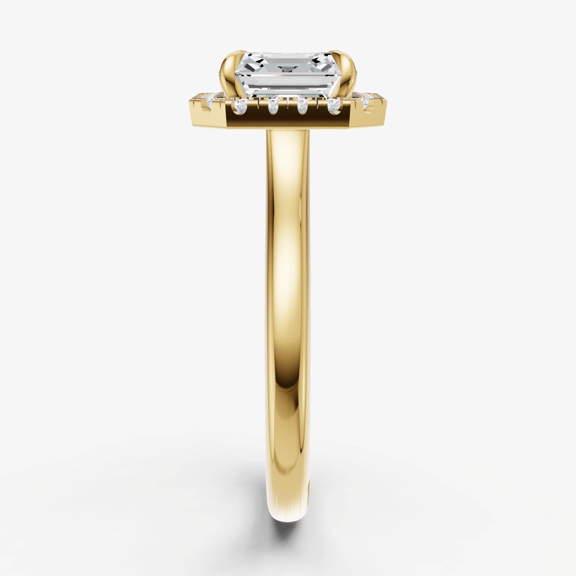 Asscher Solitaire Engagement Ring with Fine Halo Diamond Band