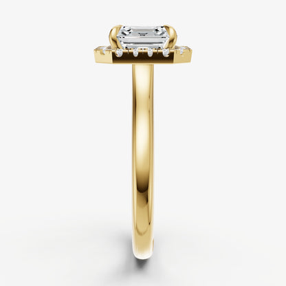 Asscher Solitaire Engagement Ring with Fine Halo Diamond Band
