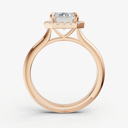 Emerald Solitaire Engagement Ring with Fine Halo Diamond Band