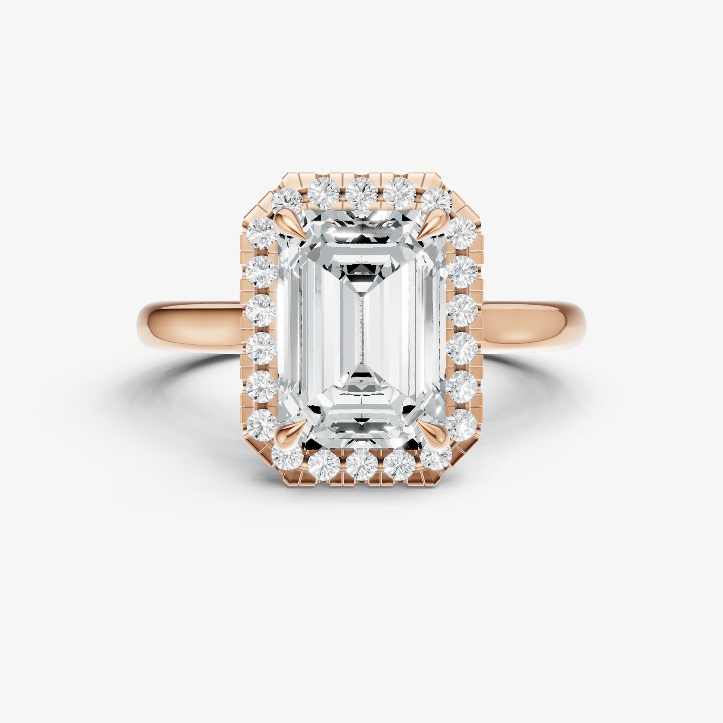 Emerald Solitaire Engagement Ring with Fine Halo Diamond Band