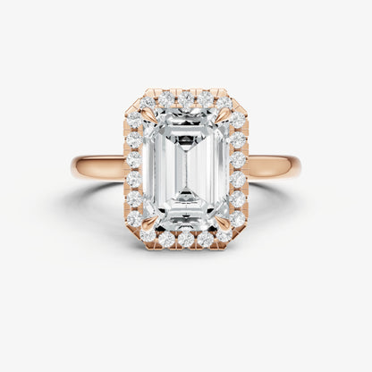 Emerald Solitaire Engagement Ring with Fine Halo Diamond Band