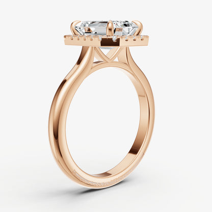 Emerald Solitaire Engagement Ring with Fine Halo Diamond Band