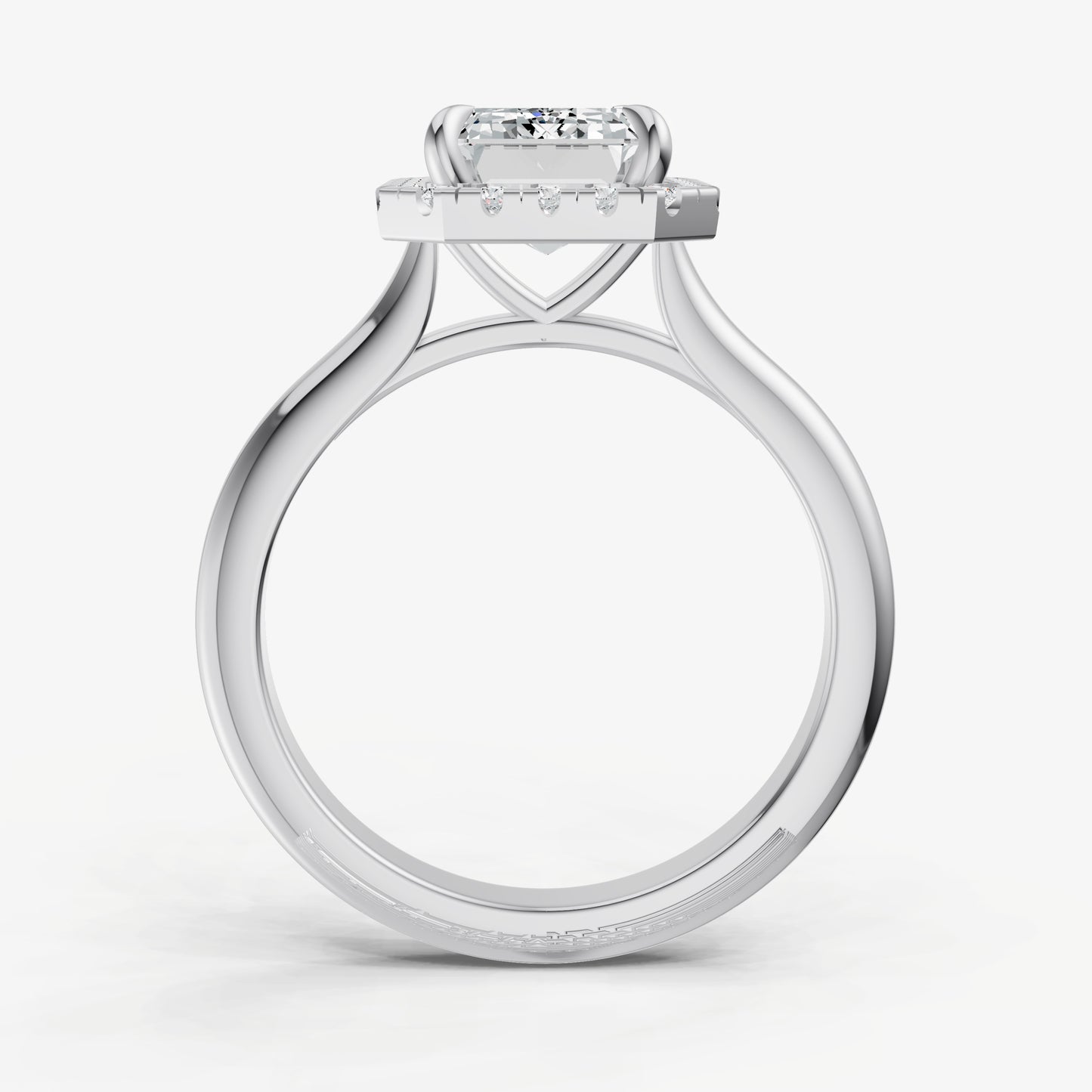 Emerald Solitaire Engagement Ring with Fine Halo Diamond Band
