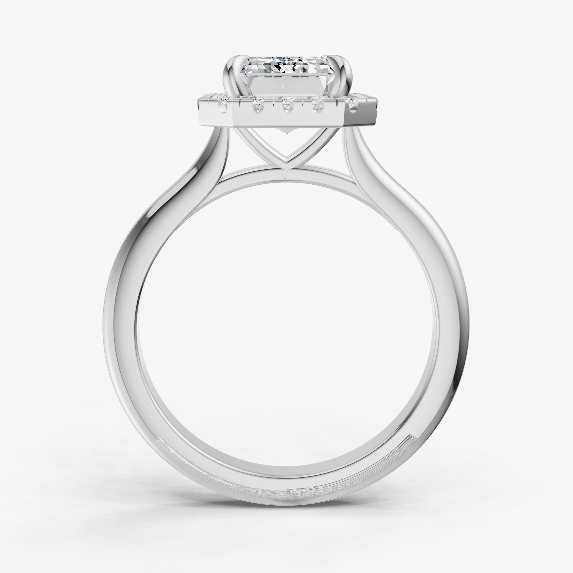 Emerald Solitaire Engagement Ring with Fine Halo Diamond Band
