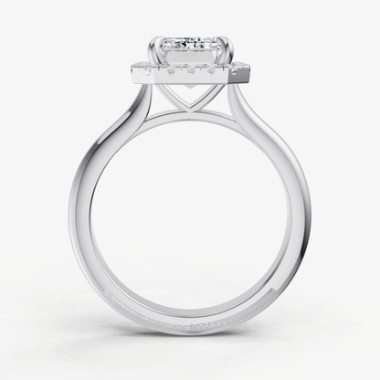 Emerald Solitaire Engagement Ring with Fine Halo Diamond Band