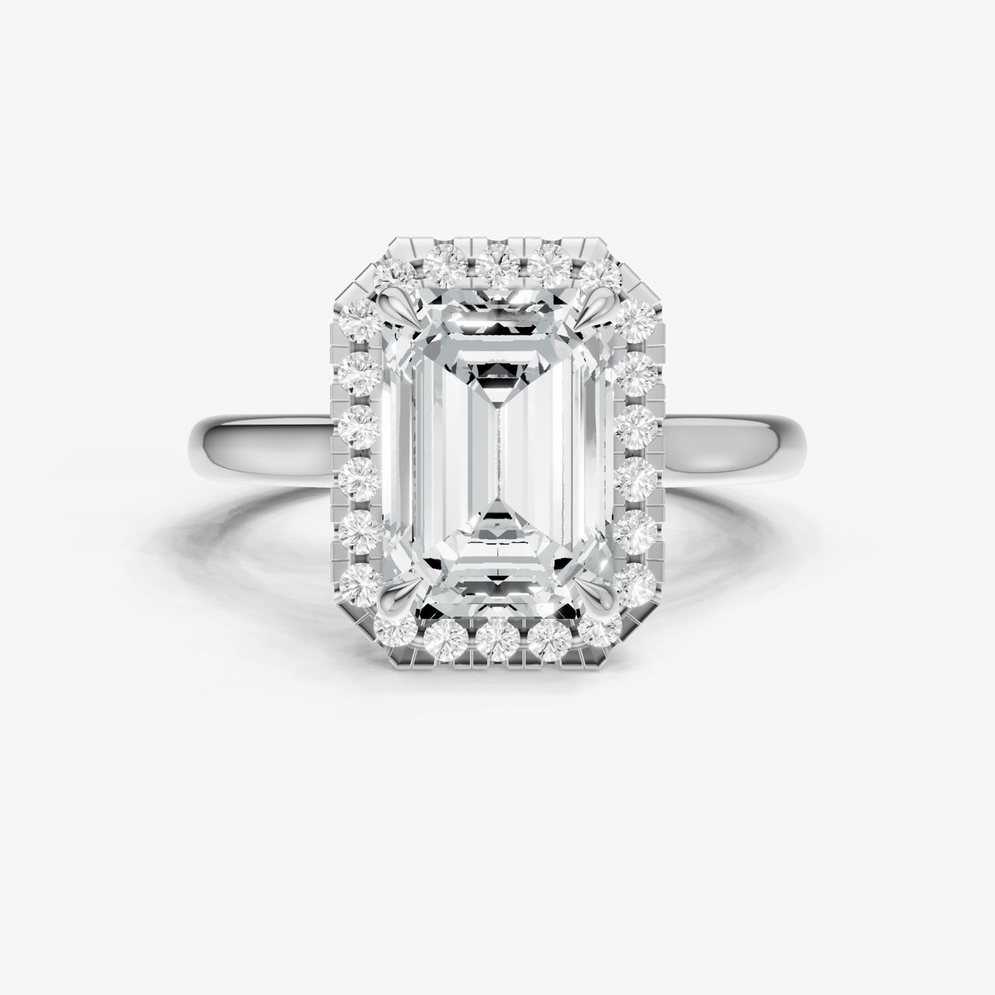 Emerald Solitaire Engagement Ring with Fine Halo Diamond Band