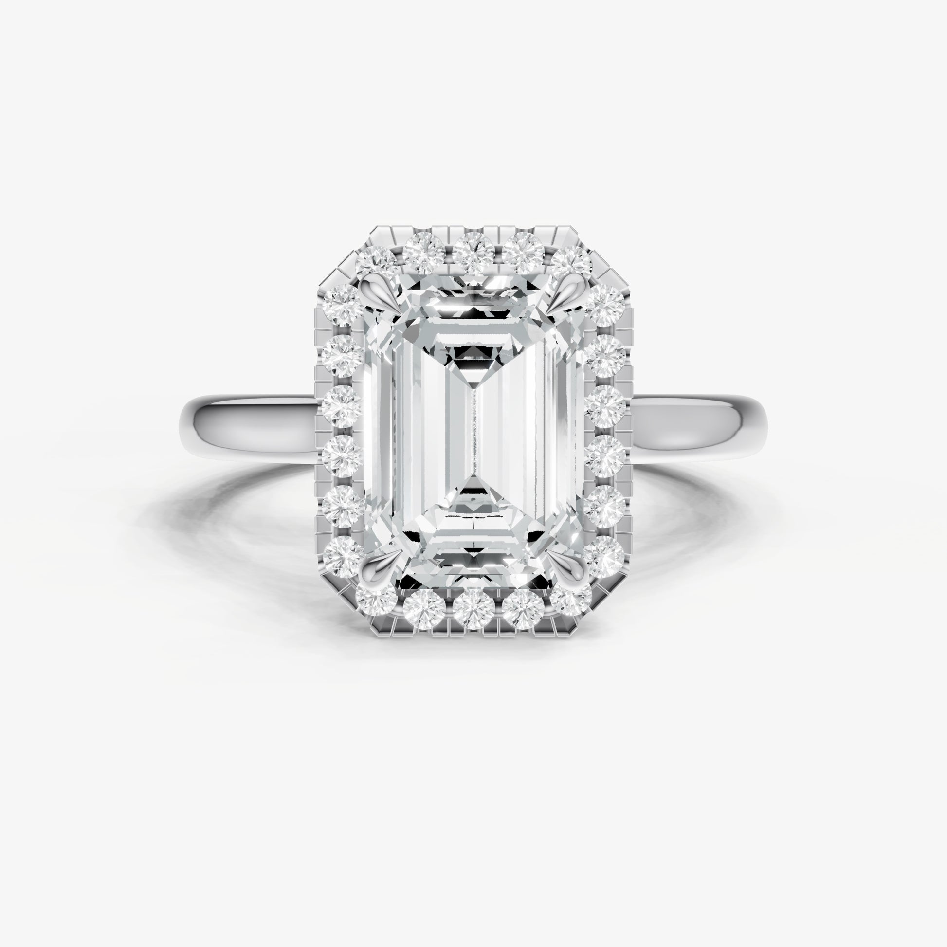 Emerald Solitaire Engagement Ring with Fine Halo Diamond Band