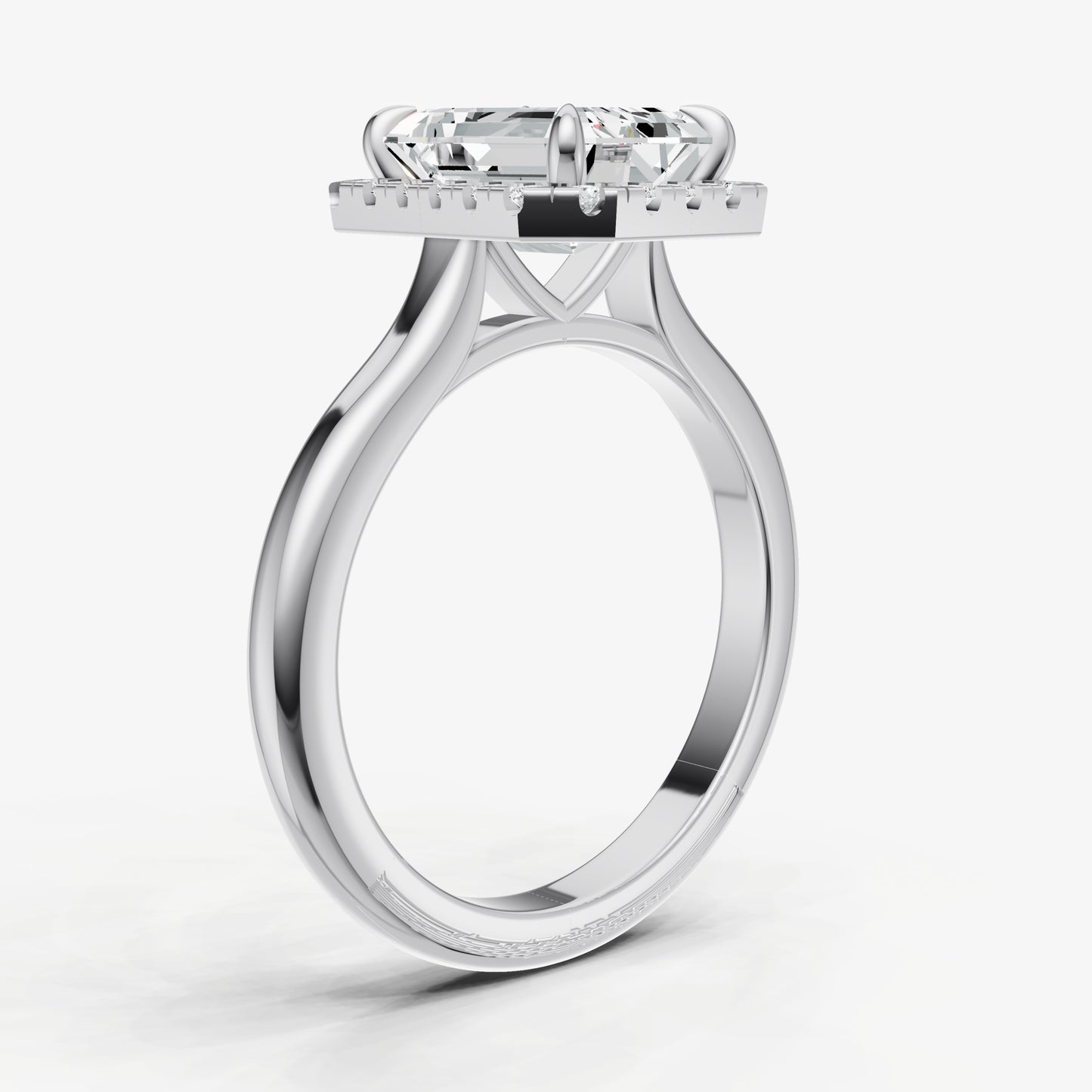 Emerald Solitaire Engagement Ring with Fine Halo Diamond Band