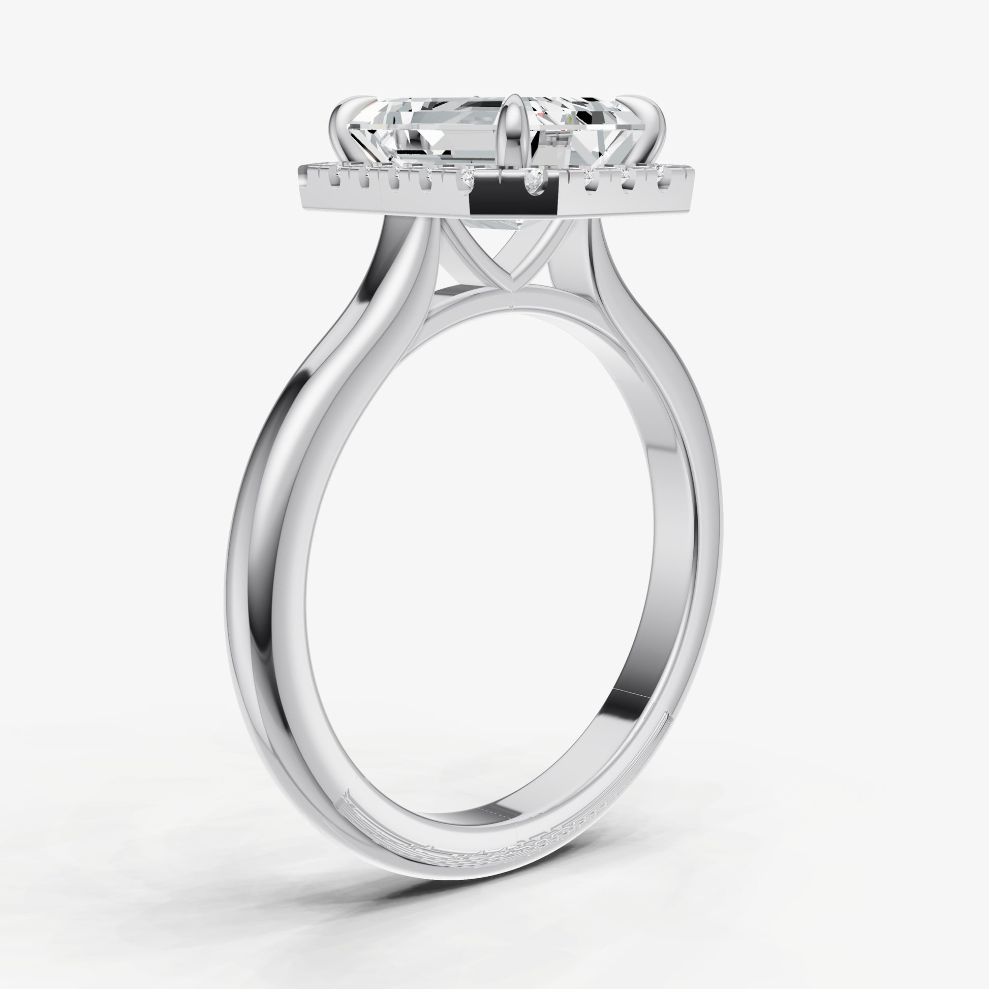 Emerald Solitaire Engagement Ring with Fine Halo Diamond Band