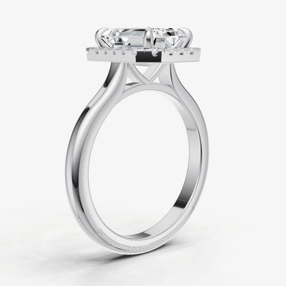 Emerald Solitaire Engagement Ring with Fine Halo Diamond Band