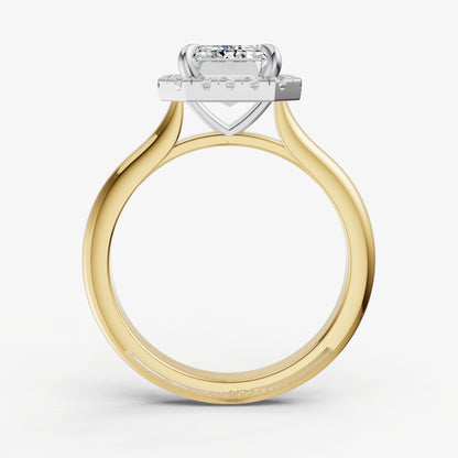 Emerald Solitaire Engagement Ring with Fine Halo Diamond Band