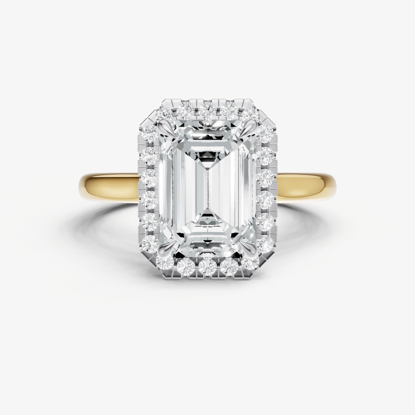 Emerald Solitaire Engagement Ring with Fine Halo Diamond Band