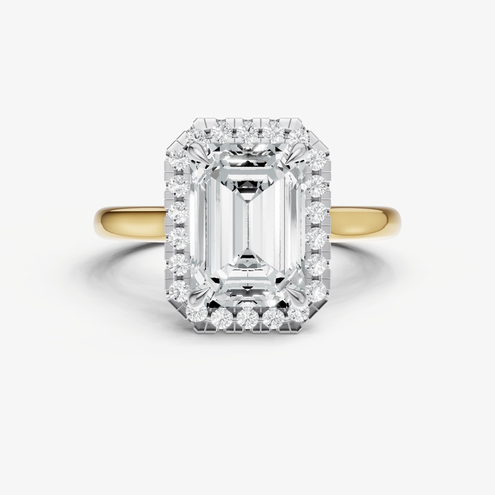 Emerald Solitaire Engagement Ring with Fine Halo Diamond Band