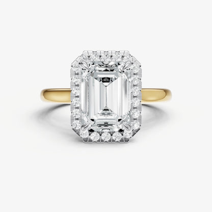 Emerald Solitaire Engagement Ring with Fine Halo Diamond Band