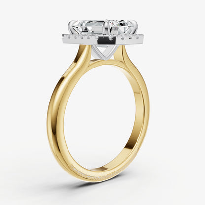 Emerald Solitaire Engagement Ring with Fine Halo Diamond Band
