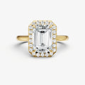 Emerald Solitaire Engagement Ring with Fine Halo Diamond Band