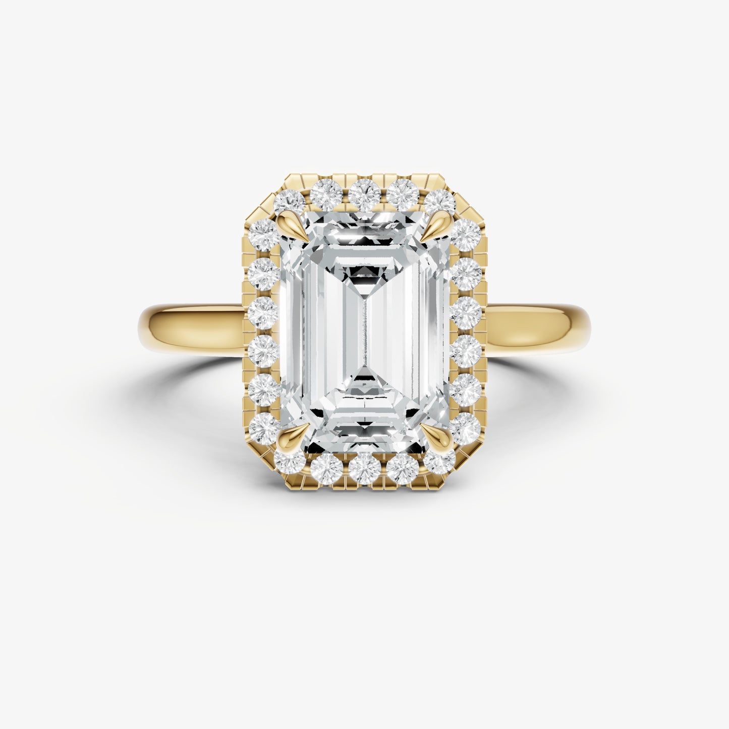 Emerald Solitaire Engagement Ring with Fine Halo Diamond Band