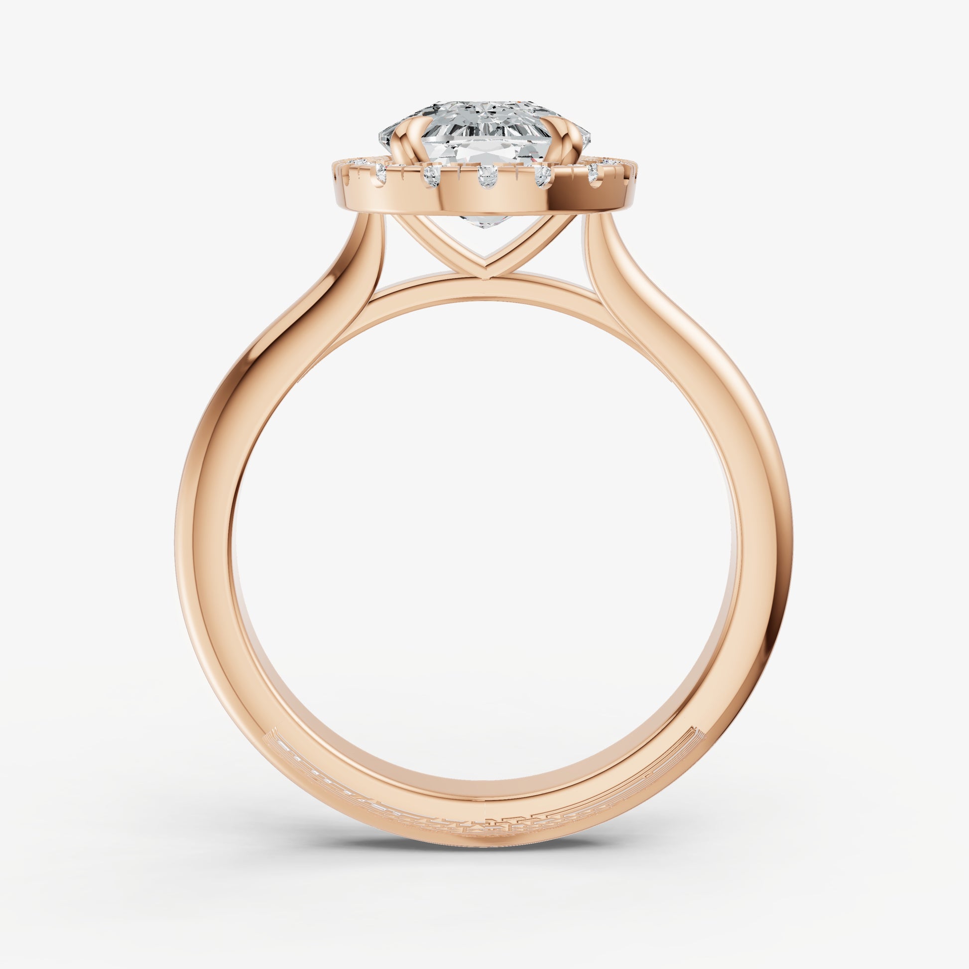 Elongated Cushion Solitaire Engagement Ring with Fine Halo Diamond Band
