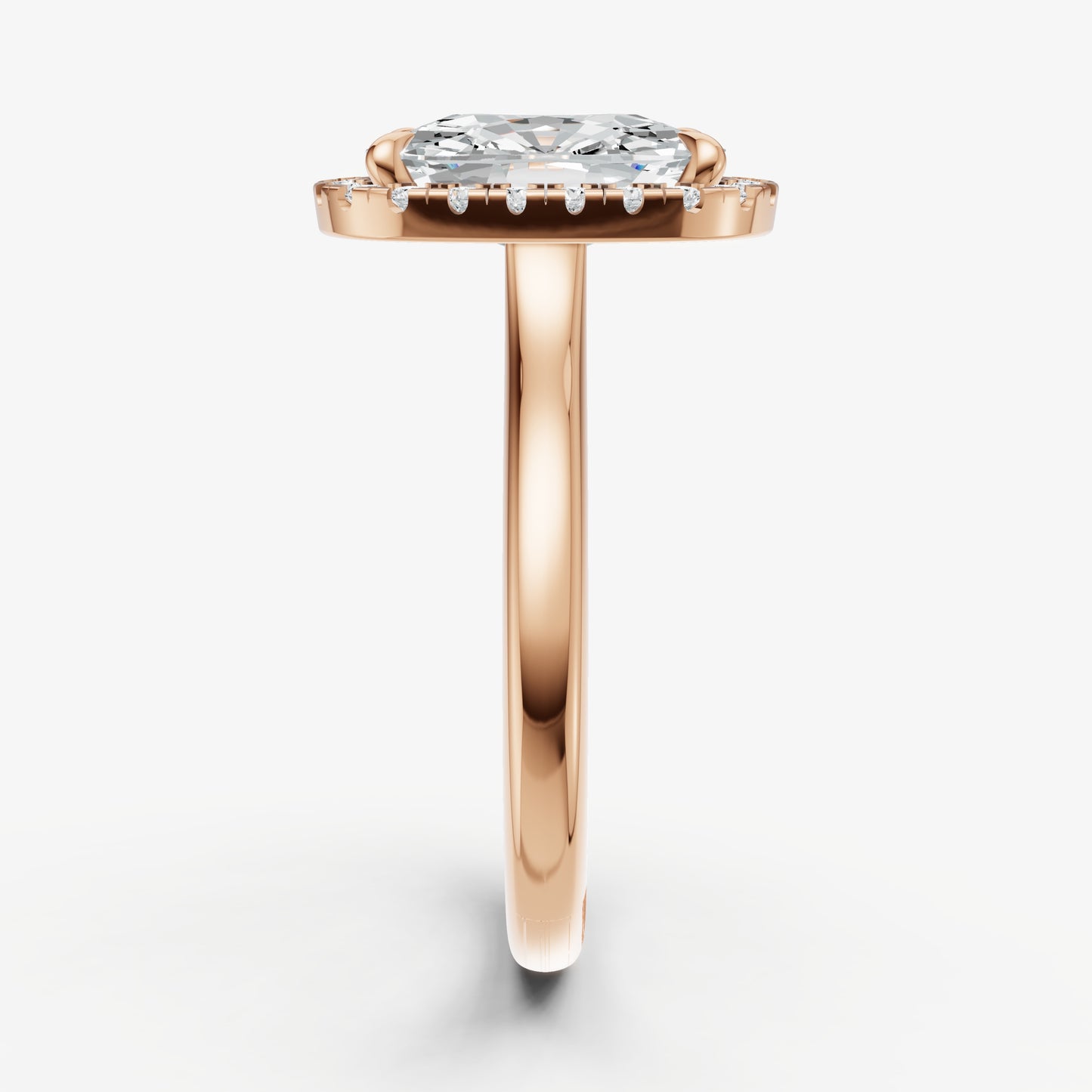 Elongated Cushion Solitaire Engagement Ring with Fine Halo Diamond Band