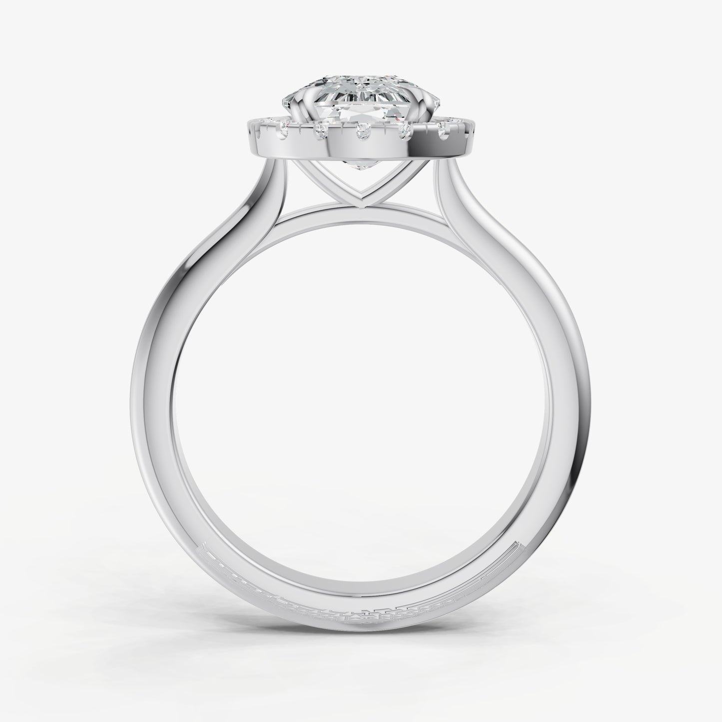 Elongated Cushion Solitaire Engagement Ring with Fine Halo Diamond Band