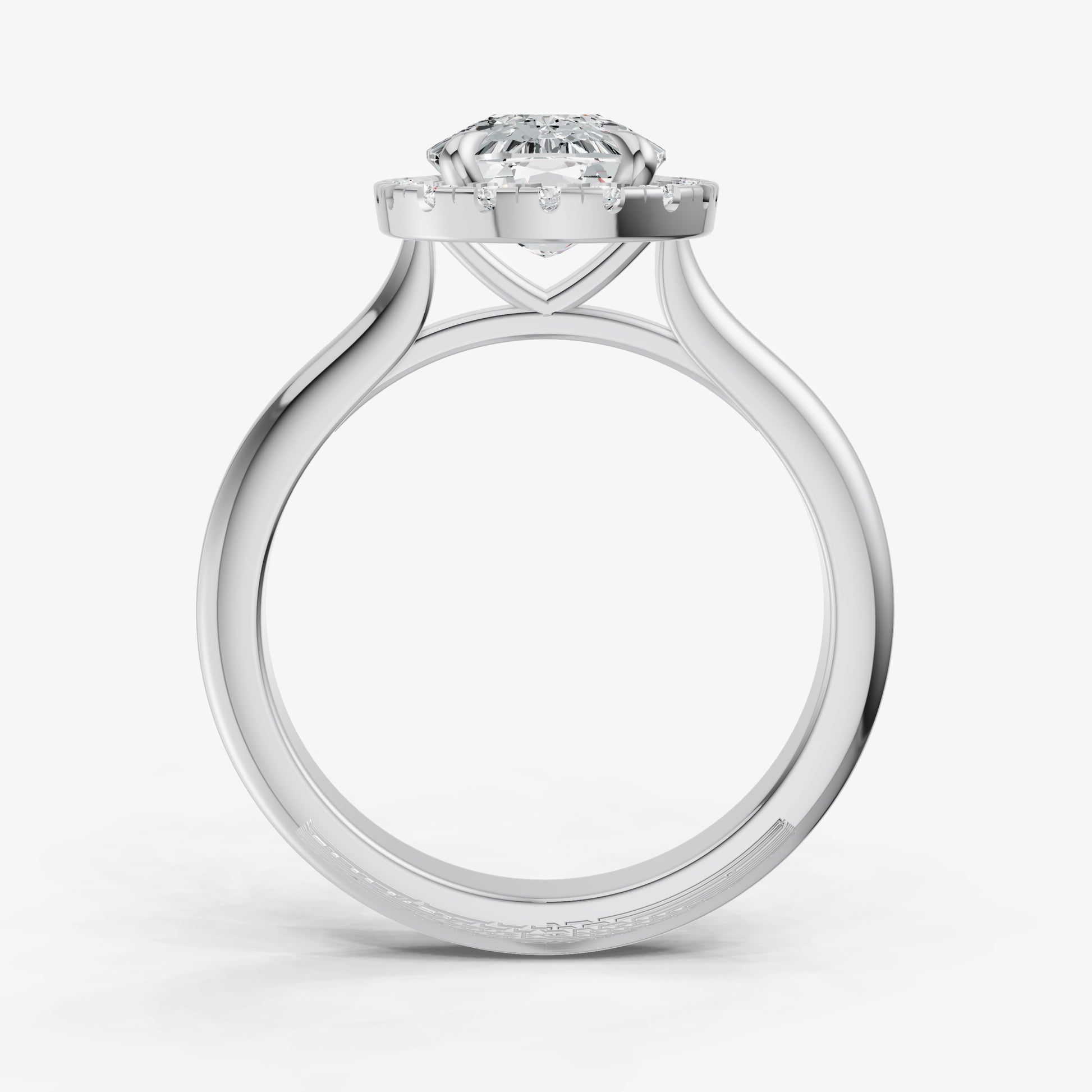 Elongated Cushion Solitaire Engagement Ring with Fine Halo Diamond Band